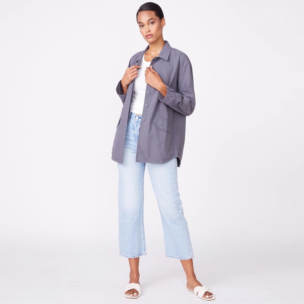 New Women’s MONROW Vintage Shirt Jacket Shacket XS Gray Cotton Relaxed Oversized